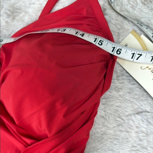 Gottex | Lattice V-Neck Criss Cross Ruched  One Piece Bathing Suit, Size 18 NWT - Picture 8 of 16